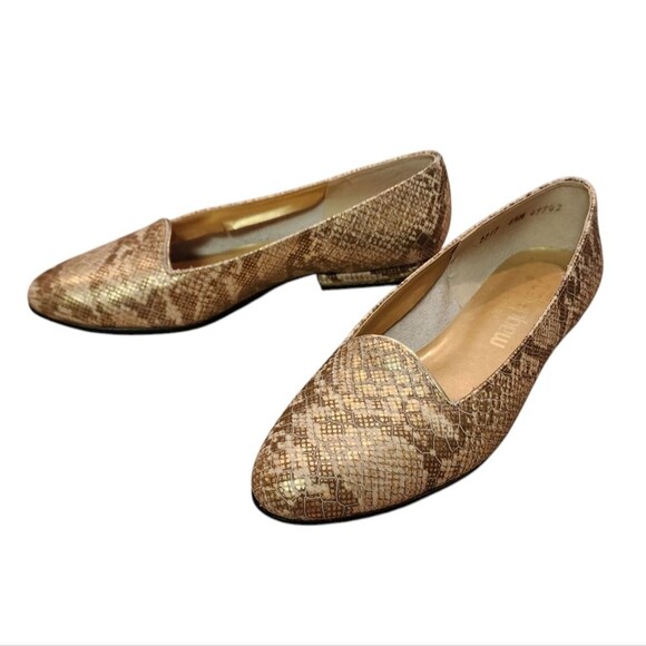 California Magdesians Shoes Women 6.5 Gold Leather Snakeskin Print Slip On Vtg - Picture 5 of 14